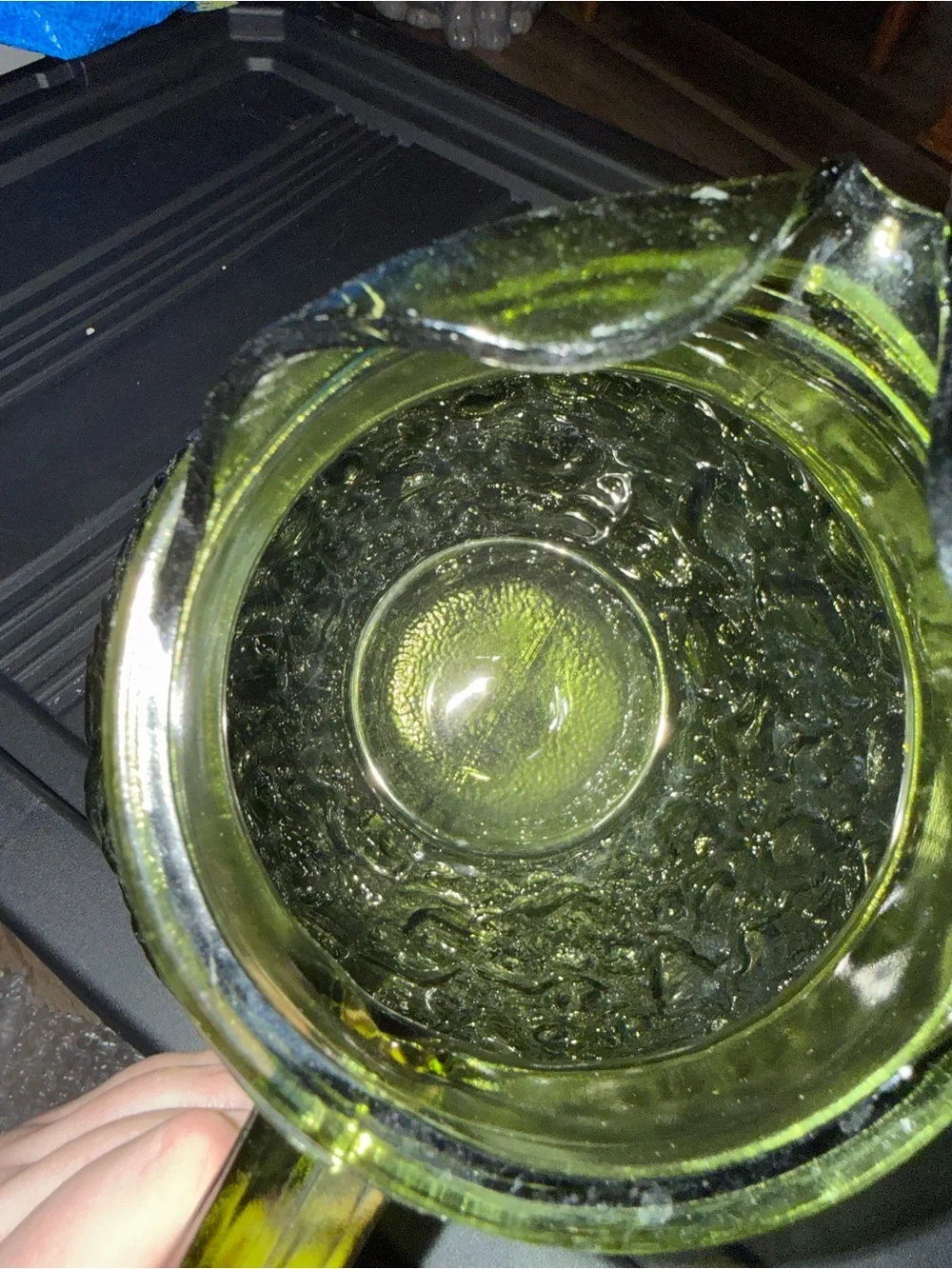 Vintage Textured Green Glass Pitcher